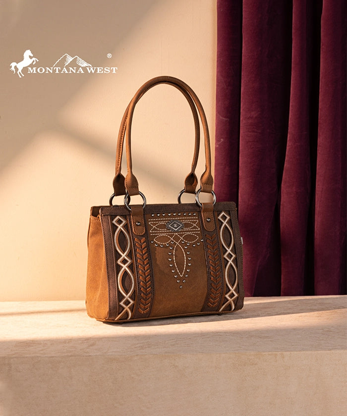 Montana West Southwestern Diamond Cross Stitch Concealed Carry Tote Bag for Women - Stylish & Spacious Purse with Hidden Gun Compartment for Everyday Carry, Travel & Outdoor Activities