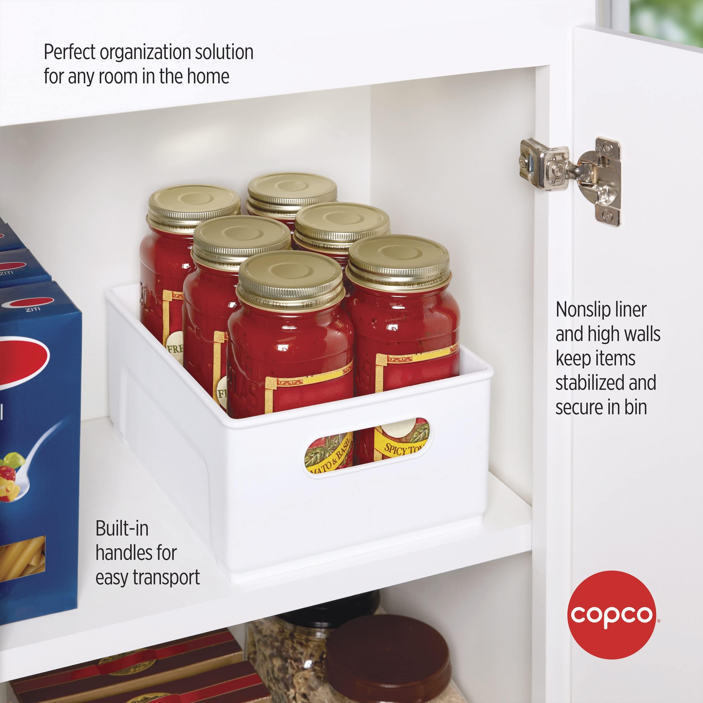 Copco 10-Inch White Cabinet Storage Bin with Built-In Handles & Non-Slip Base - Perfect for Organizing Kitchen, Pantry, Closet & Bathroom - Great for Storing Spices, Snacks, Toiletries & Tall Items - Space-Saving Home Organization Solution