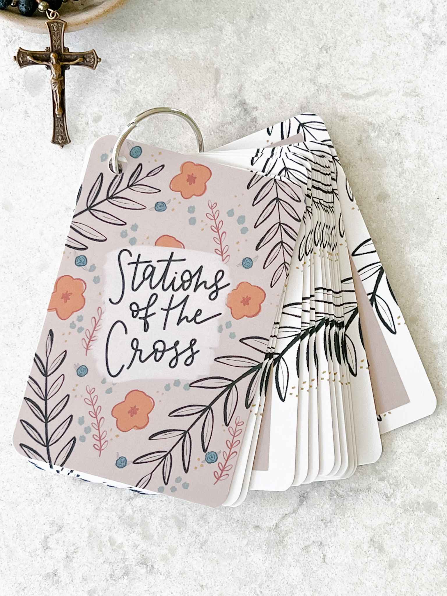 Stations of the Cross Prayer Cards - 14 Beautiful Devotional Cards for Catholic Lenten Season | Perfect for Home Prayer, Church Groups & Bible Study