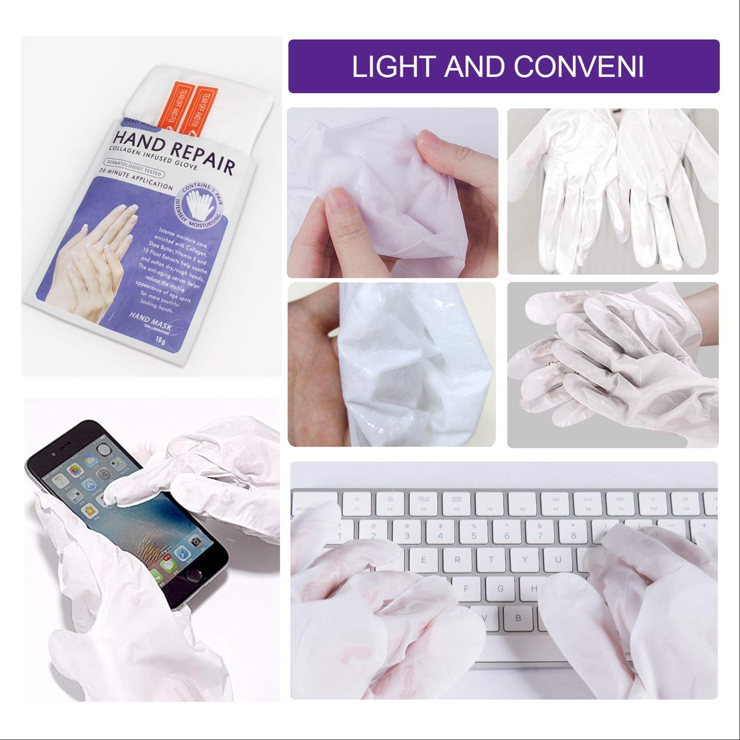 5 Pairs Moisturizing Gloves for Dry Cracked Hands - Collagen & Vitamin Infused Hand Mask with Natural Plant Extracts | Deep Hydration & Skin Repair for Aging Hands | Perfect for Overnight Treatment, Spa Days & Winter Hand Care