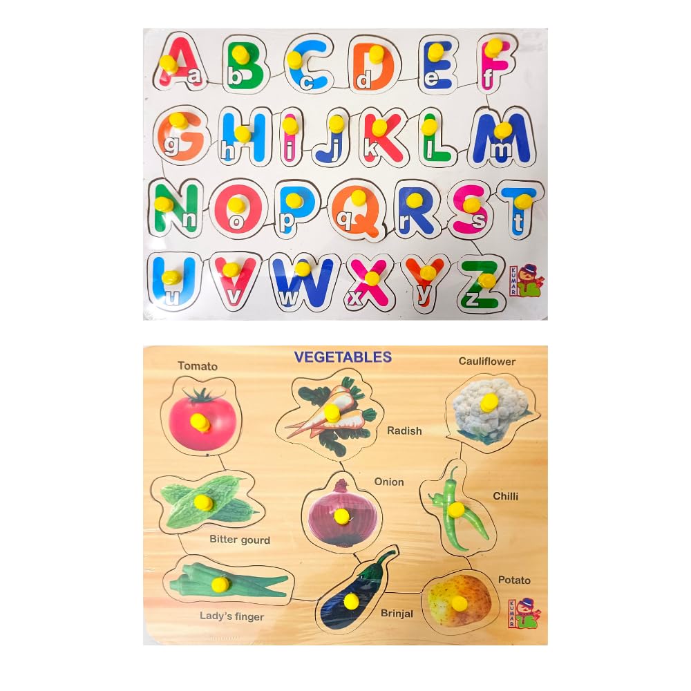 5-Piece Wooden Learning Puzzle Set for Kids & Adults - Number 1-20, ABCs, Shapes, Vegetables, Animals - Educational Montessori Toys for Toddlers 3+ Years - Perfect for Homeschooling & Early Childhood Development
