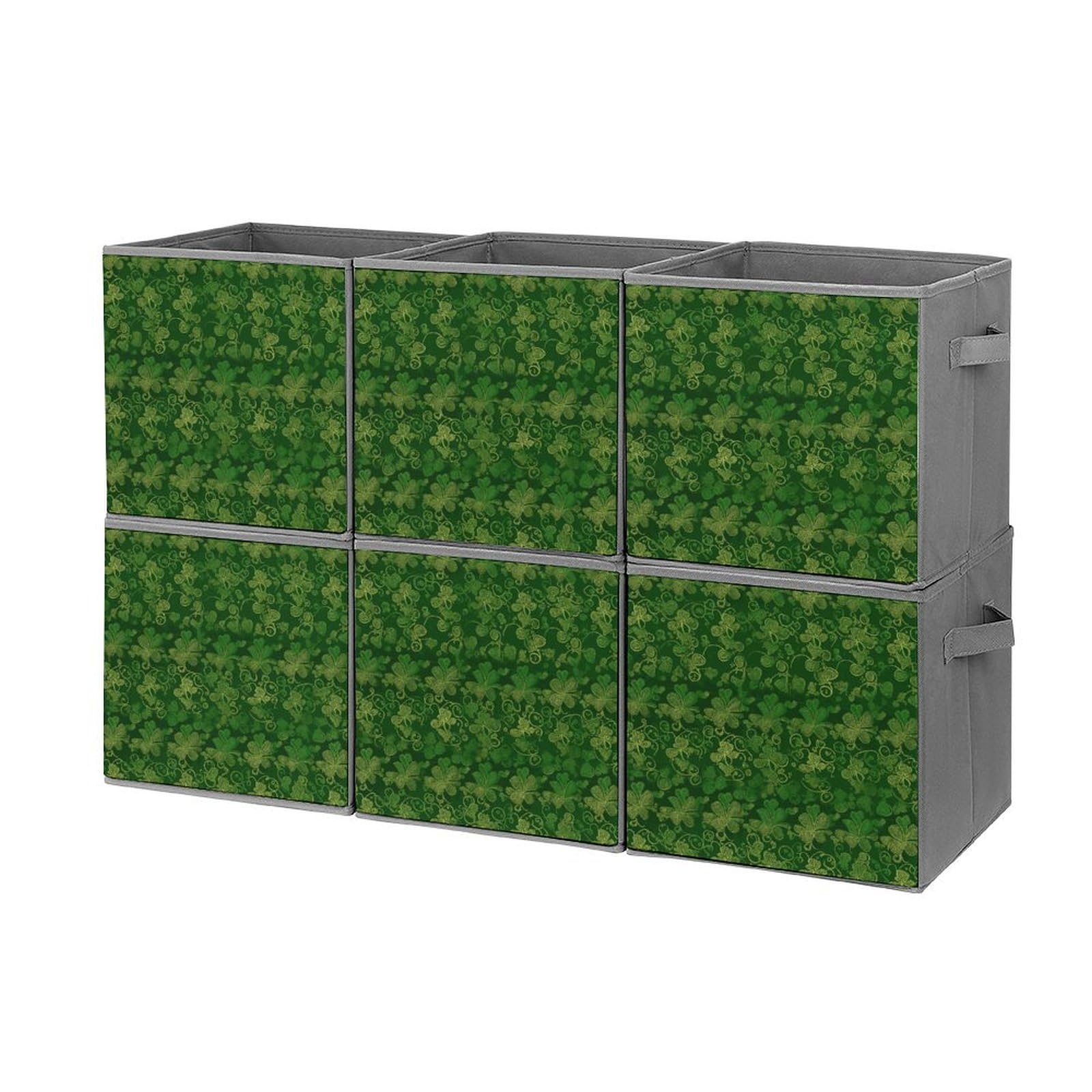 6-Piece Collapsible Storage Bins with Handles - St. Patrick's Day Glitter Printed Organizing Baskets for Shelves, Closet, Bathroom & Home Decor | Space-Saving Foldable Storage Containers for Household Organization