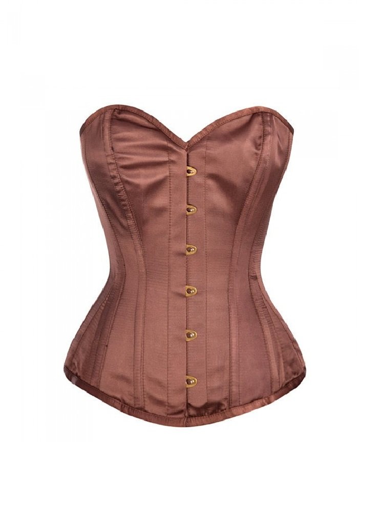 Brown Satin Gothic Burlesque Overbust Corset - Waist Training Bustier Top for Women | Perfect for Halloween, Cosplay, Burlesque Shows & Vintage Fashion