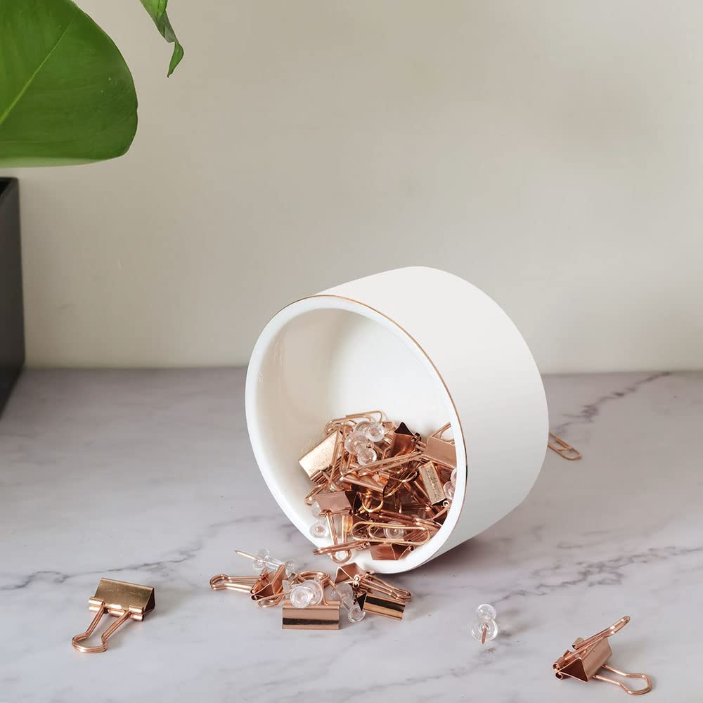 Ceramic Paper Clip Holder - Stylish White Desk Organizer for Office, Home & School Supplies | Perfect for Paperclips, Notes & Small Stationery Items