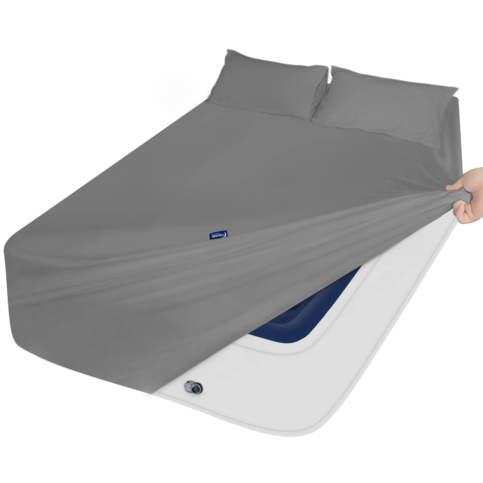 Deep Pocket Queen Mattress Pad & 3-Piece Sheet Set - Extra Thick Quilted Mattress Topper & Air Mattress Cover with Side Pockets (Fits 16-24