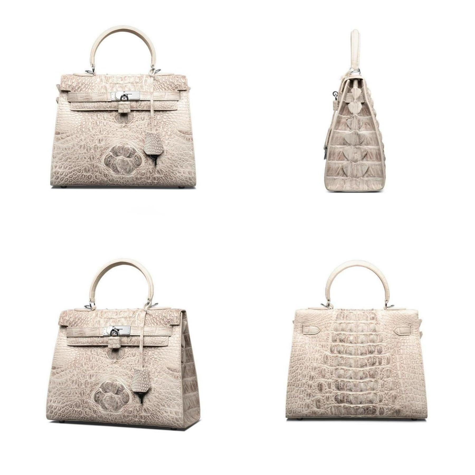 Luxury White Crocodile Leather Handbag for Women - Spacious Designer Purse Fits Sunglasses Case, Wallet & Essentials | Perfect for Work, Travel & Evening Events