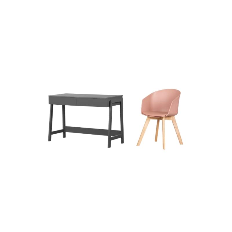 South Shore Liney Matte Charcoal Desk with Pink Wooden Chair Set - Modern Home Office Furniture for Work & Study | Ergonomic Writing Desk & Accent Chair for Small Spaces, Dorm Rooms & Workstations