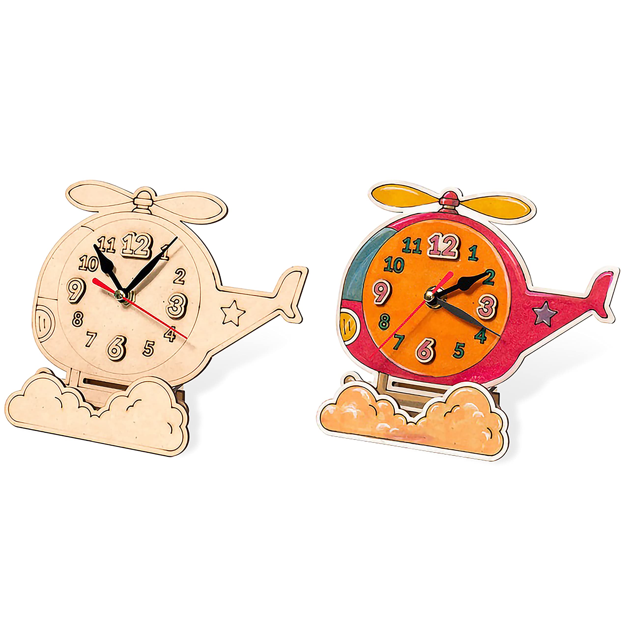 Buddy N Buddies DIY Wooden Clock Kit - Build & Paint Your Own Helicopter Clock | Fun STEM Activity for Kids & Adults | Perfect for Home Decor, Classroom Projects & Creative Gifts