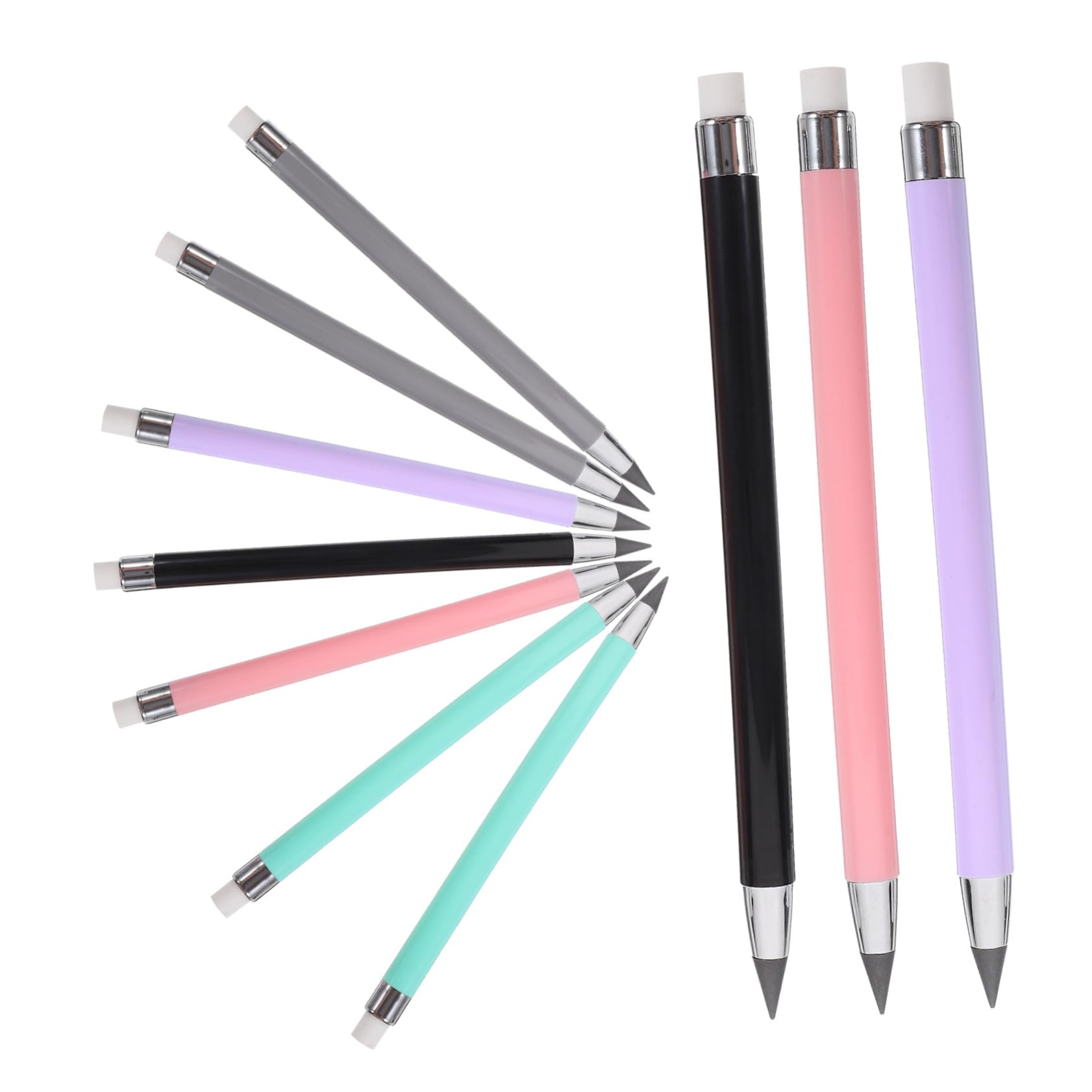 NUOBESTY 50 Pack Inkless Macaron Pencils - No Ink Sketch Drawing Pencils, Reusable Eternal Metal Pens for Artists, Students & Office Use - Perfect for Sketching, Note Taking & Creative Writing