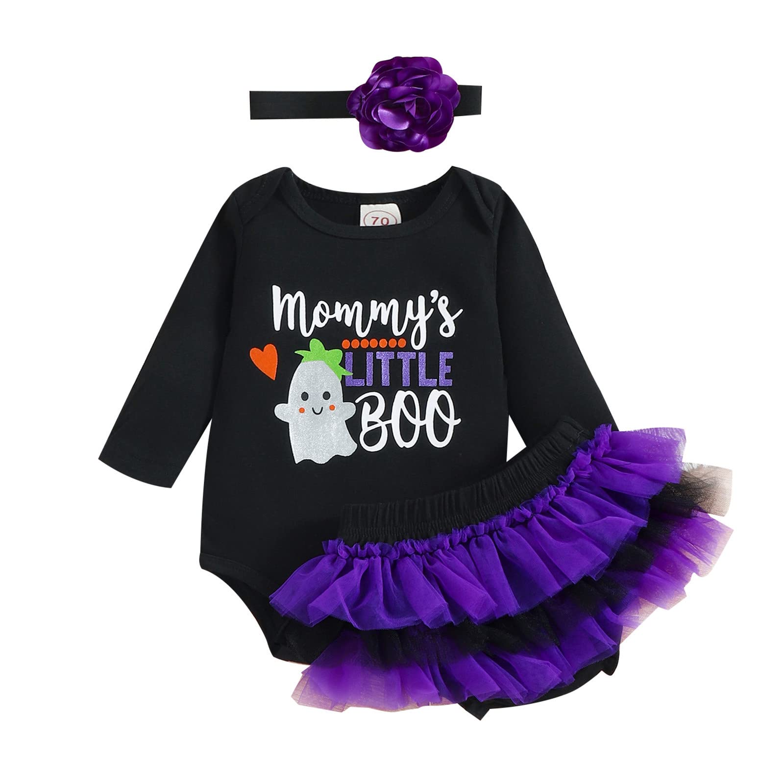 Baby Girl Halloween Costume - Long Sleeve Cartoon Romper with Tulle Ruffles & Matching Headband | Newborn Outfit for Photo Shoots, Trick-or-Treating & Holiday Parties