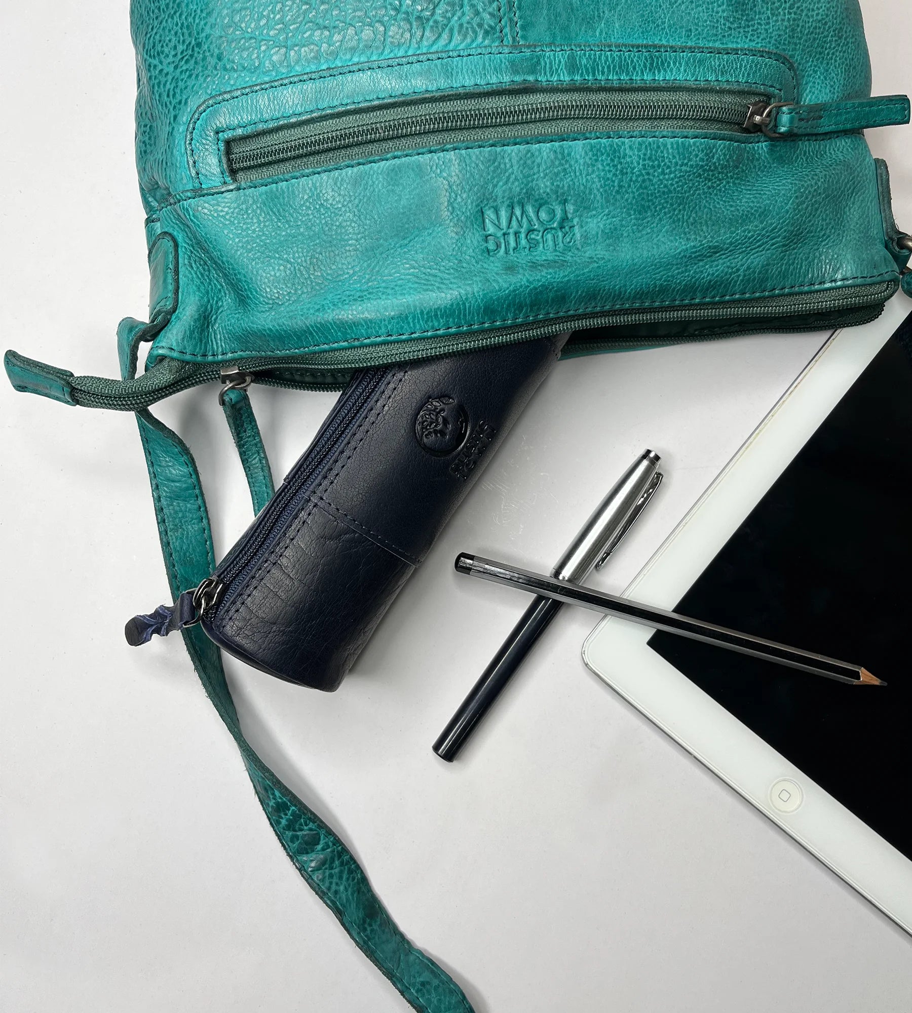 Premium Winnie Leather Zipper Pen Pencil Case - Blue | Stylish School & Office Organizer for Pens, Pencils & Stationery | Perfect for Students, Professionals & Artists