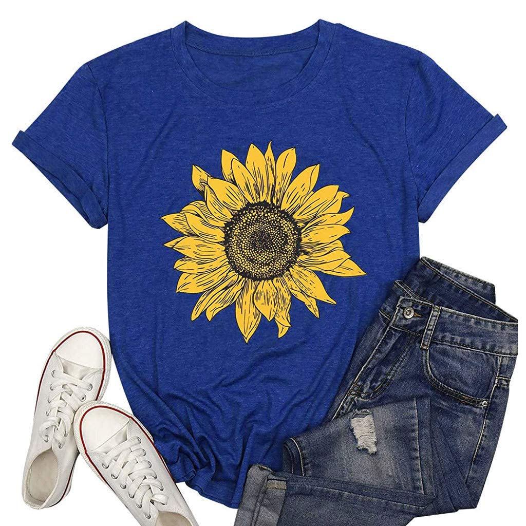 Women's Short Sleeve T-Shirts - Floral Print Blouse, Loose Fit O-Neck Top for Casual Wear | Perfect for Summer Outfits, Beach Vacations & Everyday Comfort