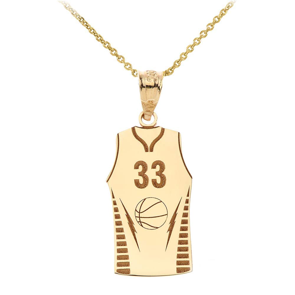 10k Yellow Gold Personalized Basketball Jersey Necklace - Custom Name & Number - Sports Jewelry Gift for Athletes, Basketball Players & Fans - Perfect for Games, Birthdays & Anniversaries