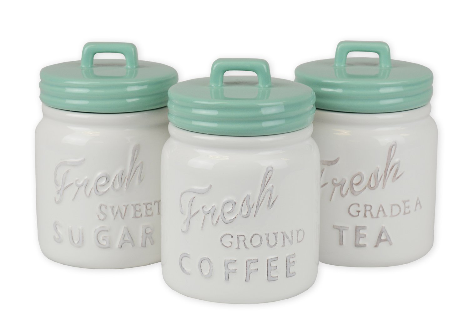 DII Ceramic Kitchen Canister Set - 3-Piece Airtight Food Storage Jars in Aqua Blue | Perfect for Pantry Organization, Flour, Sugar & Coffee Storage | Elegant Home Decor for Modern Kitchens