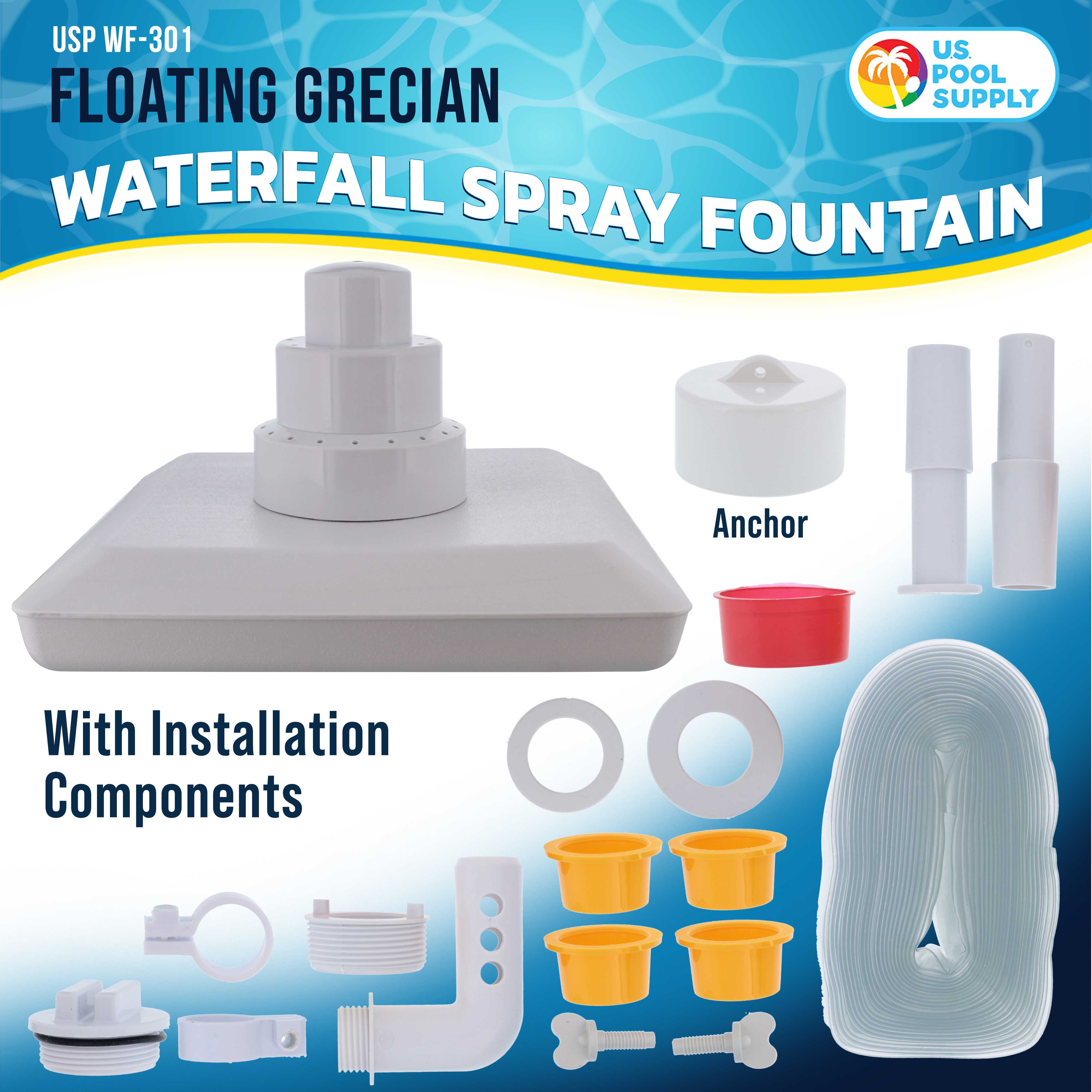 Adjustable Grecian Three-Tier Floating Waterfall Fountain for Pools | Cooling Spray Aerator & Decorative Water Feature | Perfect for Backyard, Garden, and Patio Relaxation