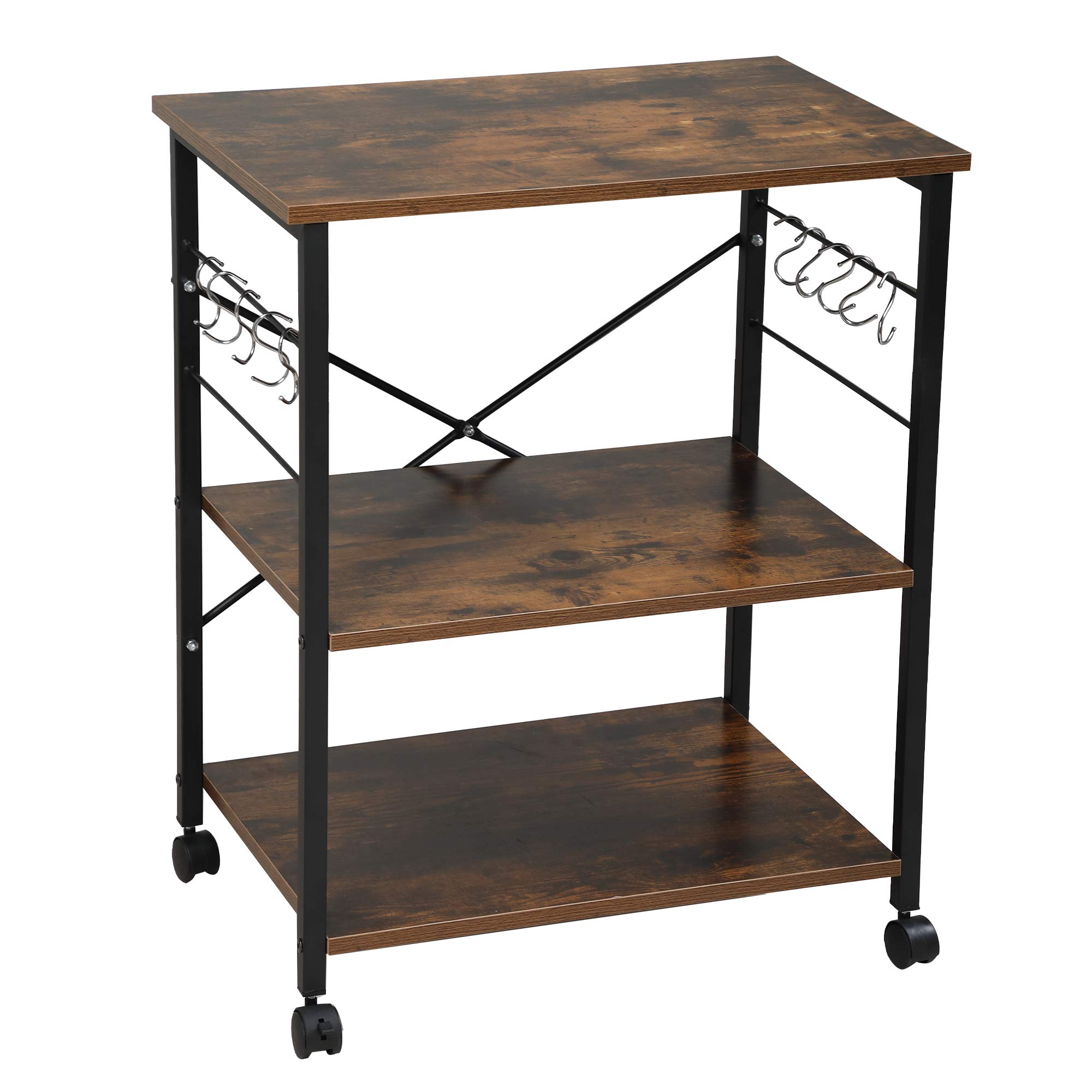 **Goujxcy Mobile Kitchen Island Cart with Storage - Rolling Kitchen Cart with Lockable Wheels, Adjustable Shelves, Drawers & Cabinets - Perfect for Small Kitchens, Dining Rooms & Food Prep (Dark Brown)**