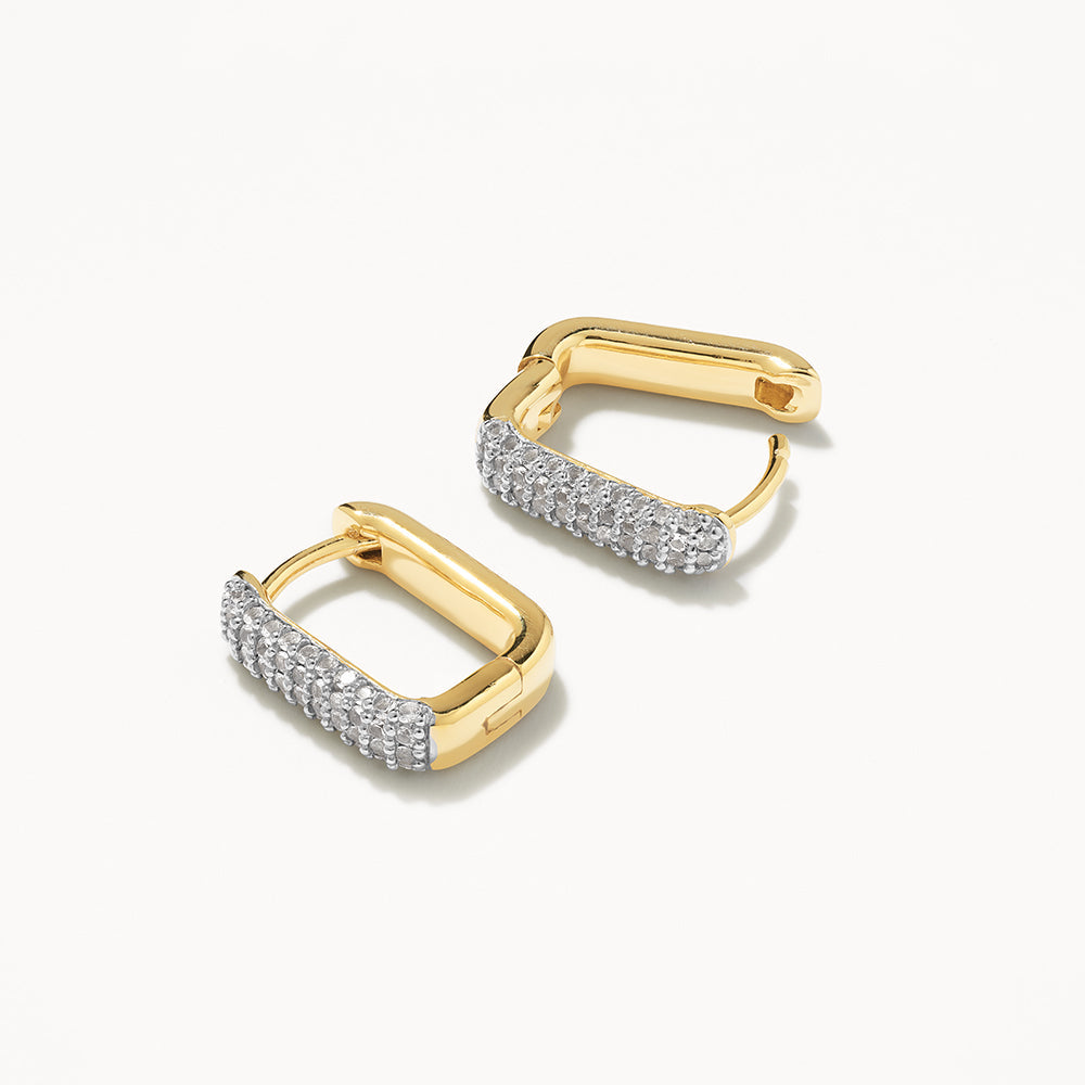 14K Gold White Topaz Mini Pave Paperclip Earrings - Elegant Dangle Earrings for Women, Perfect for Wedding, Party & Everyday Wear