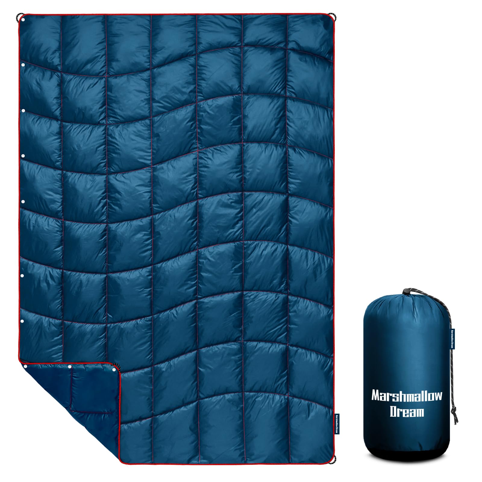 Packable Puffy Camping Blanket - Lightweight Windproof Down Alternative for Outdoor Adventures, Hiking, Backpacking, Beach, Picnic & Stadium Use (52x75 Inches) - Perfect for Cozy Evenings by the Campfire or Snuggling at Outdoor Events