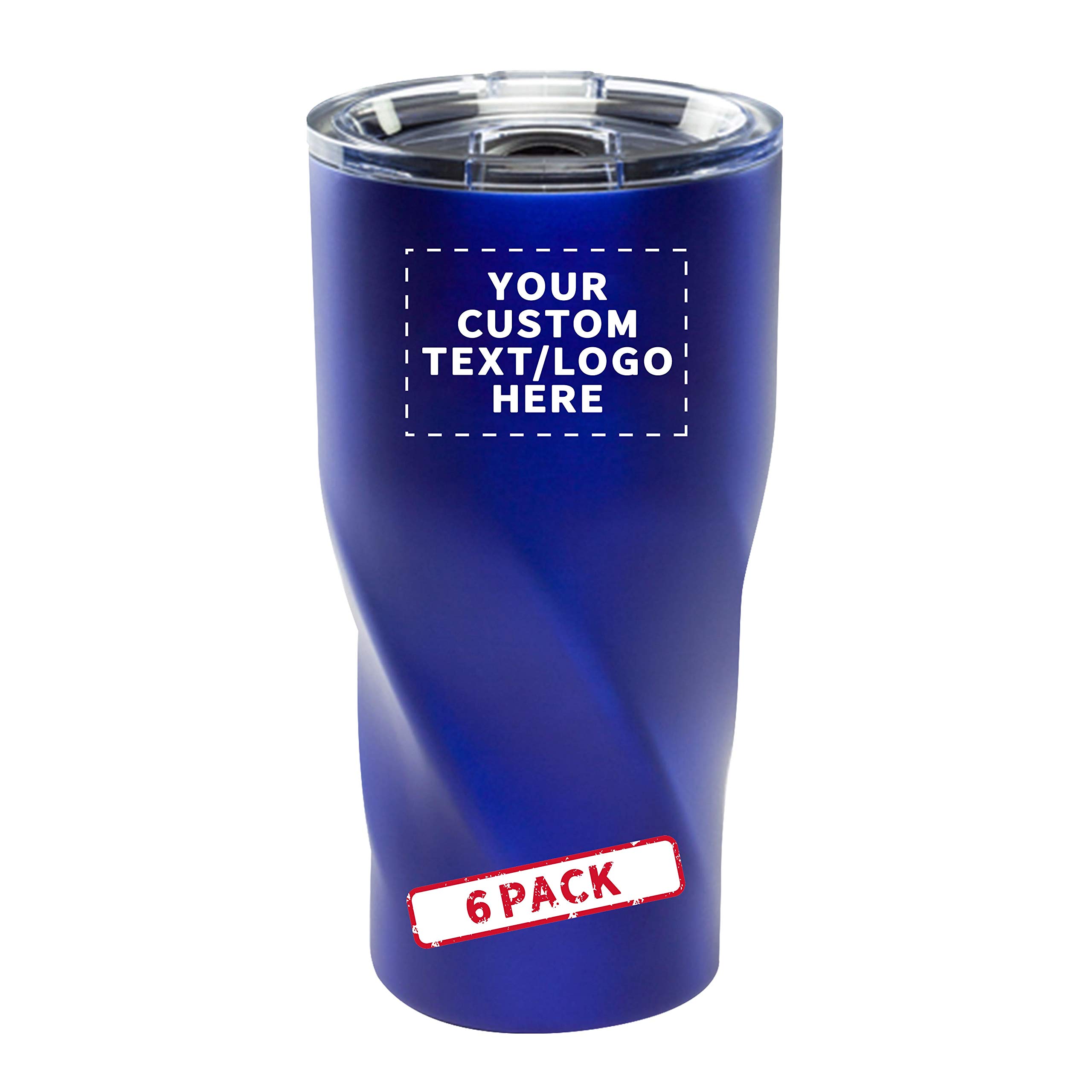 Custom 20 oz. Wavey Mavey Vacuum Insulated Travel Mugs - 6 Pack with Personalized Text & Logo (Blue) - Perfect for Coffee, Tea & Cold Drinks at Work, Gym or Road Trips