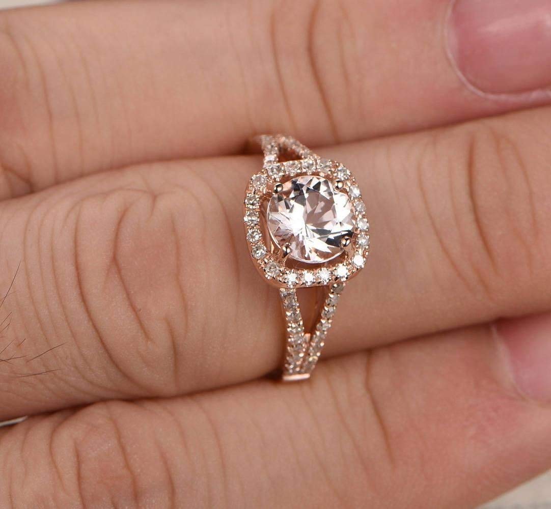 1.25ct Morganite Halo Diamond Ring 18k Gold Plated for Engagement