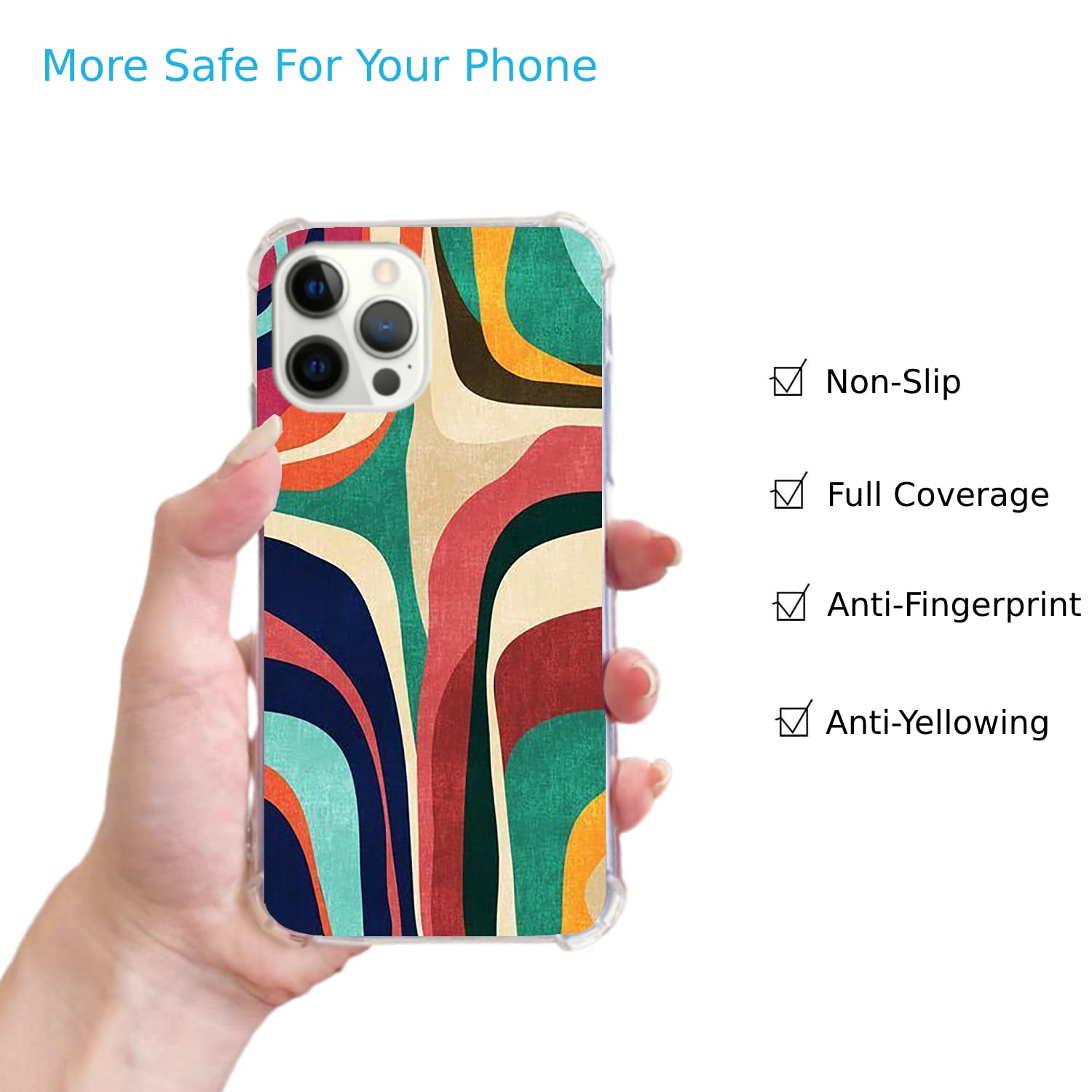 Modern Abstract Color Art Phone Case for iPhone 13 Pro Max - Trendy Soft TPU Bumper with Aesthetic Stripes Design for Men & Women | Perfect for Daily Use, Office, Travel & Fashion Protection