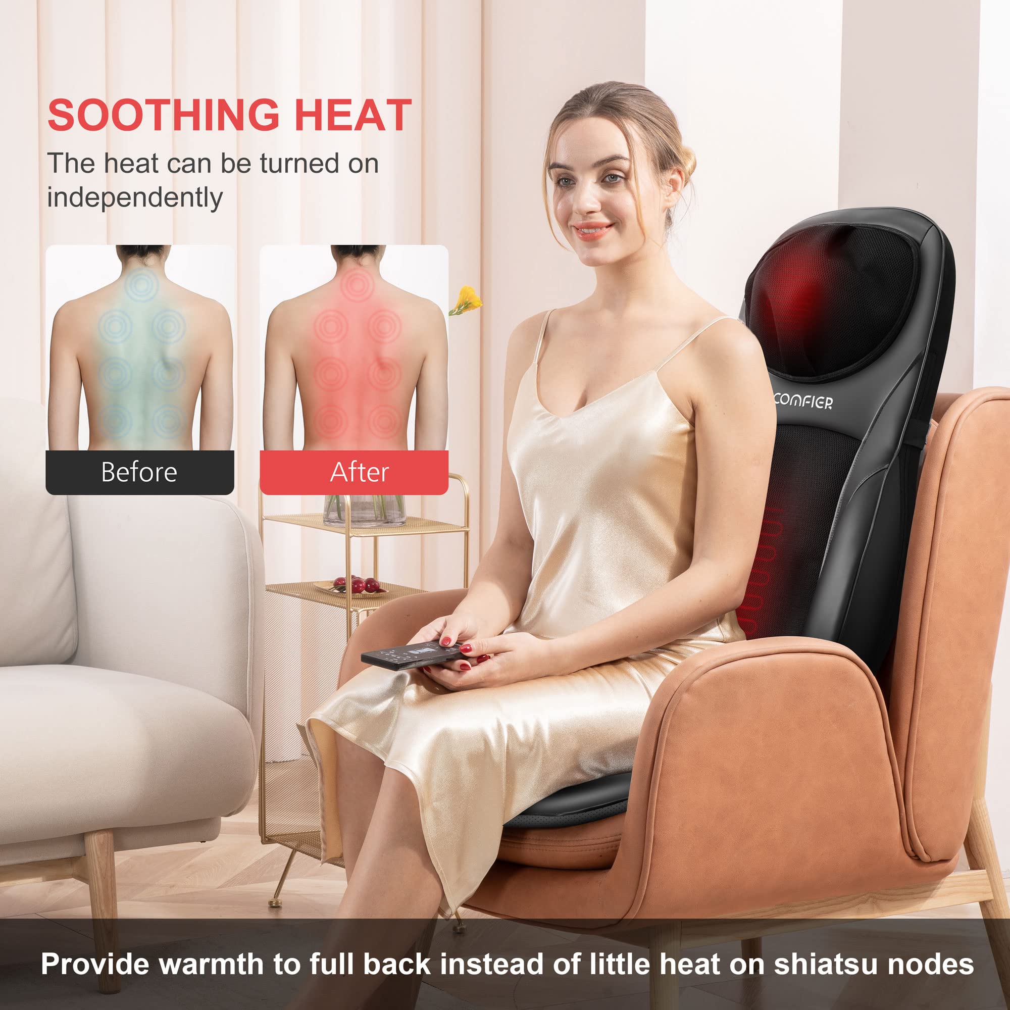 COMFIER Shiatsu Neck & Back Massager with Heat - Adjustable Massage Chair Pad for Full Body Relaxation - Ideal Gift for Dad - Perfect for Office, Home & Car Use