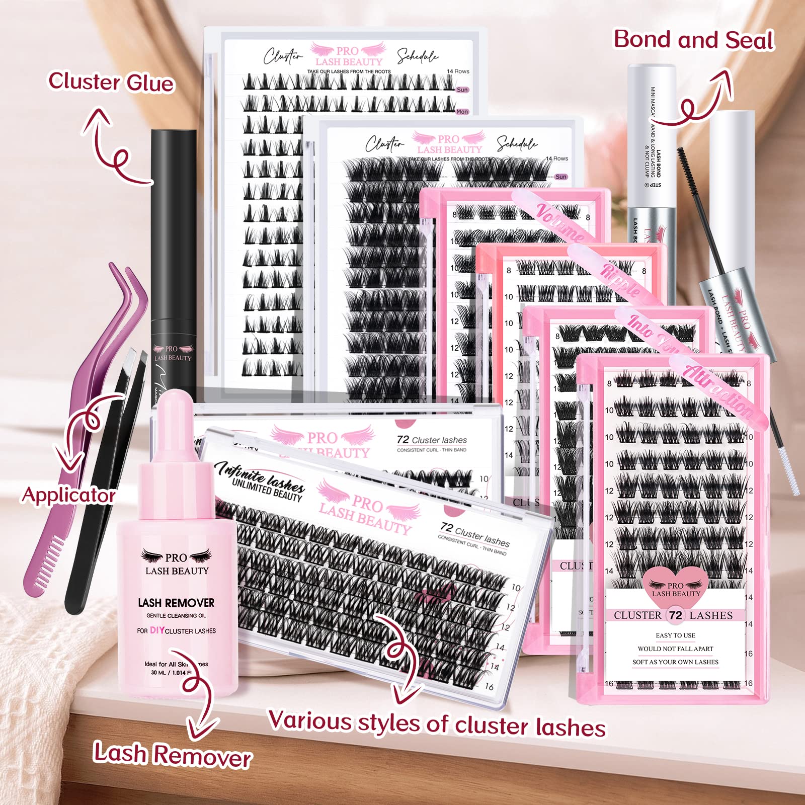 72 Pcs Cluster Lashes for DIY Eyelash Extensions - Manga Style Individual Lashes with Thin Band (D-14mm, Attraction) - Easy to Apply at Home for Natural & Dramatic Looks - Perfect for Parties, Weddings & Daily Wear