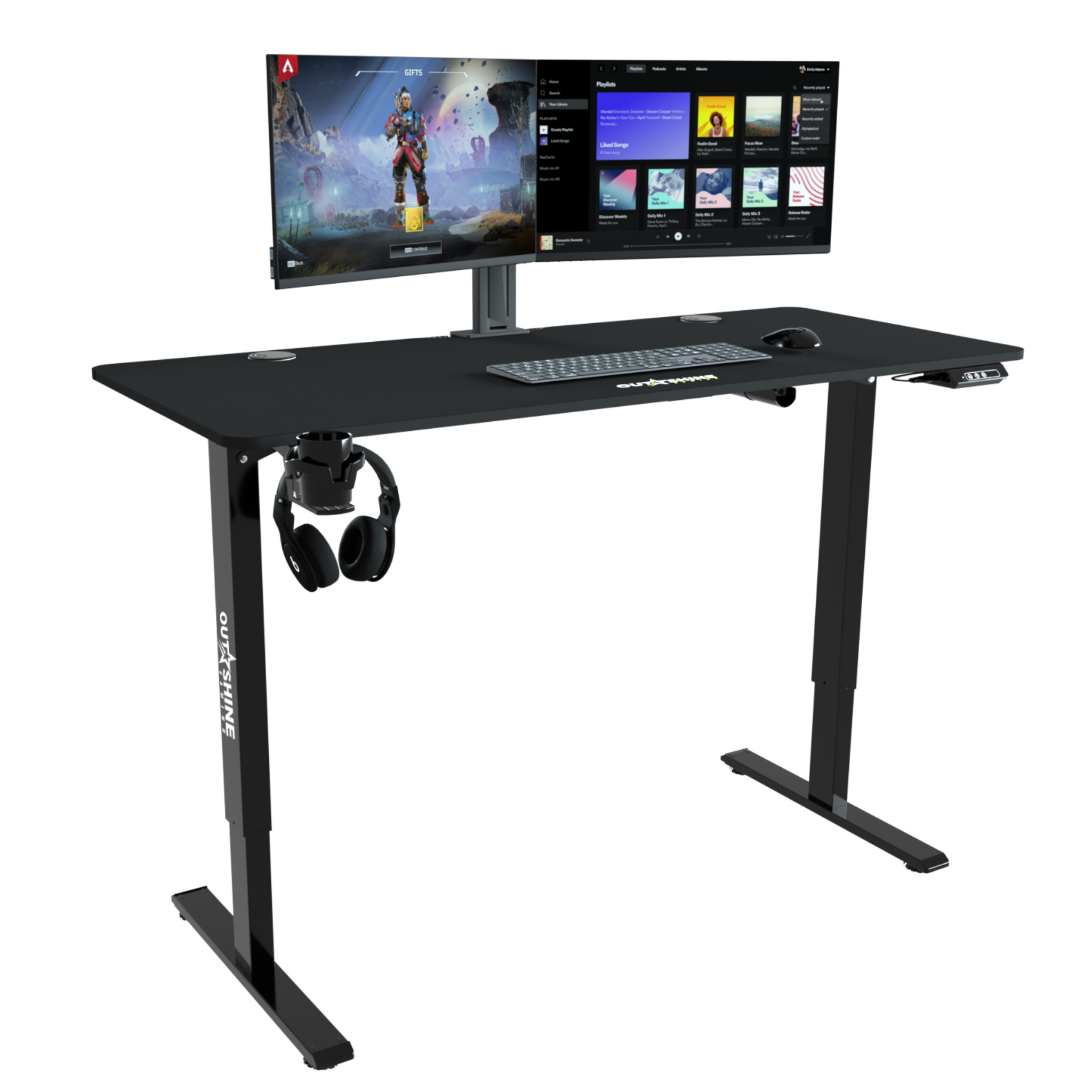 Premium Hover Gaming Desk - Electric Height Adjustable Computer Desk for PC & Console Gamers - Ergonomic Home Office & Streaming Setup with Cable Management