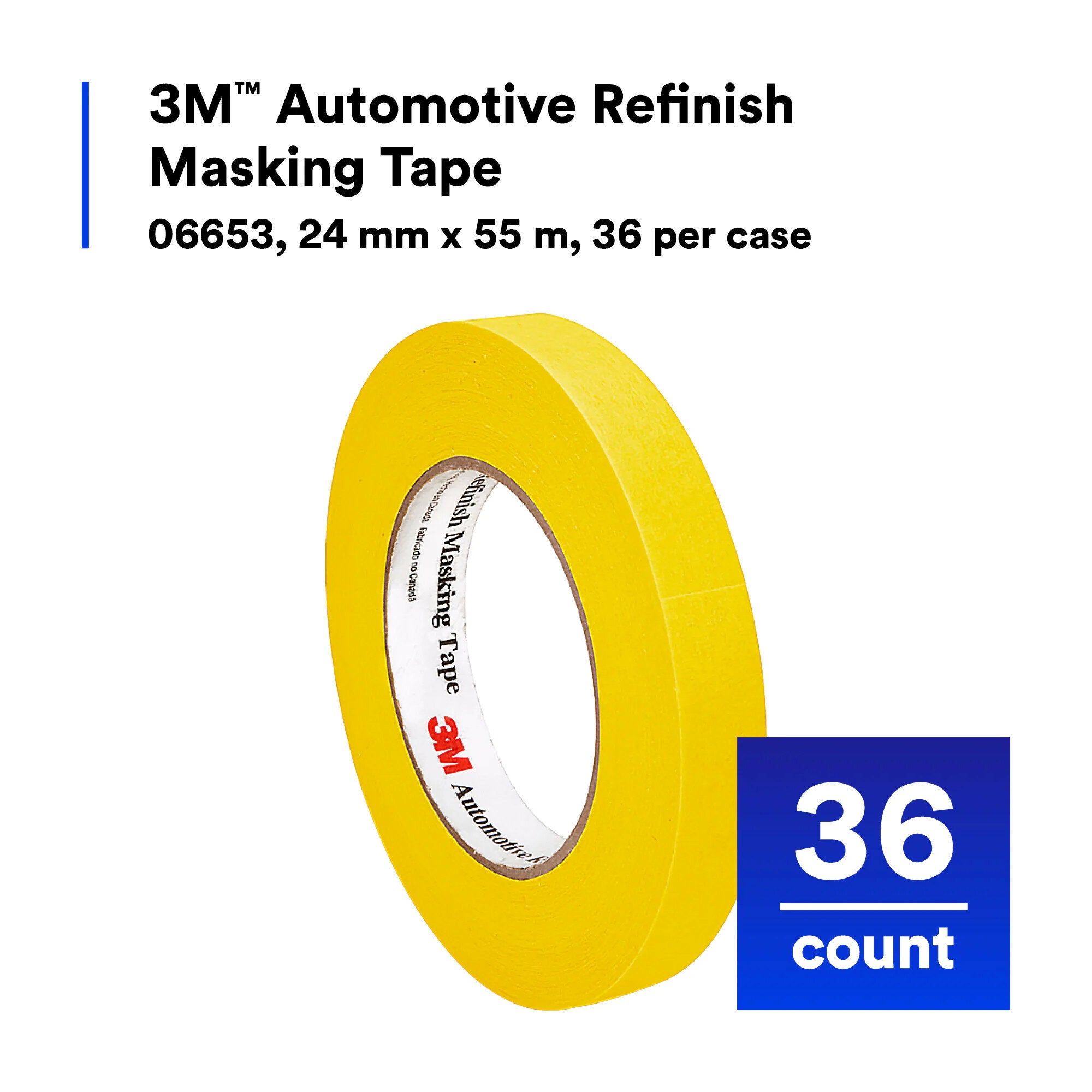 3M Automotive Refinish Masking Tape 06653 - 24mm x 55m High Temperature Resistant Painters Tape for Car Bodywork & DIY Projects - Perfect for Auto Painting, Detailing & Home Improvement