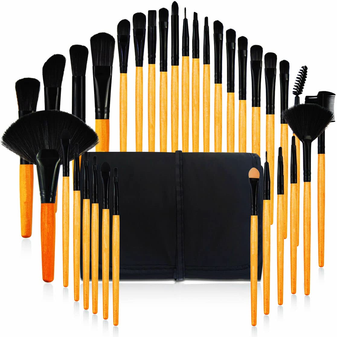 32PCS Professional Makeup Brush Set - Kabuki, Foundation, Blending, Powder, Blush, Concealer & Eyeshadow Brushes with Travel Pouch - Perfect for Makeup Artists & Beauty Enthusiasts (Home Use, Salon, Travel & Gift)