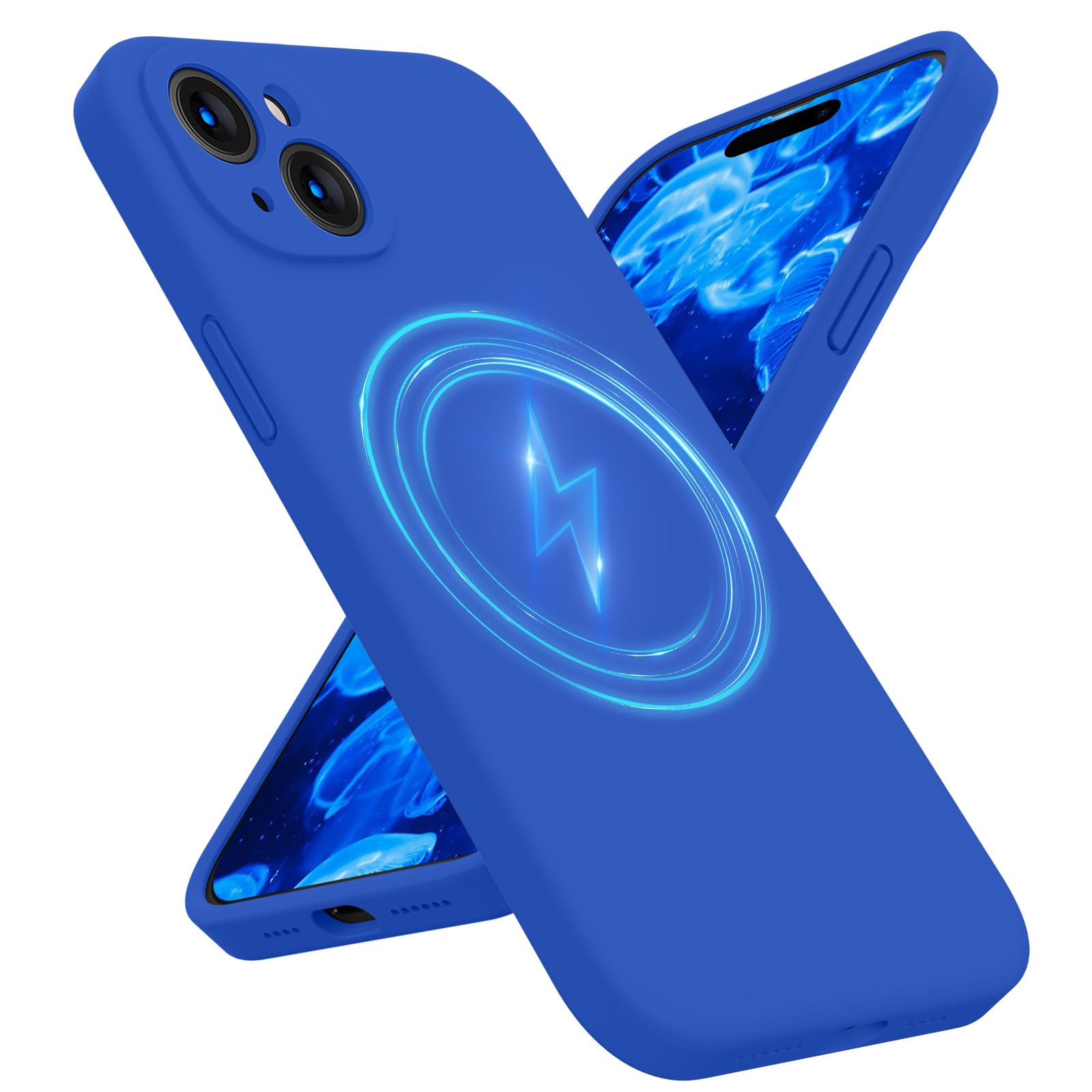 Magnetic Case for iPhone 15 - MagSafe Compatible Silicone Phone Cover with Camera Protection & Soft Anti-Scratch Microfiber Lining | 6.1 Inch Klein Blue | Perfect for Daily Use, Travel & Wireless Charging