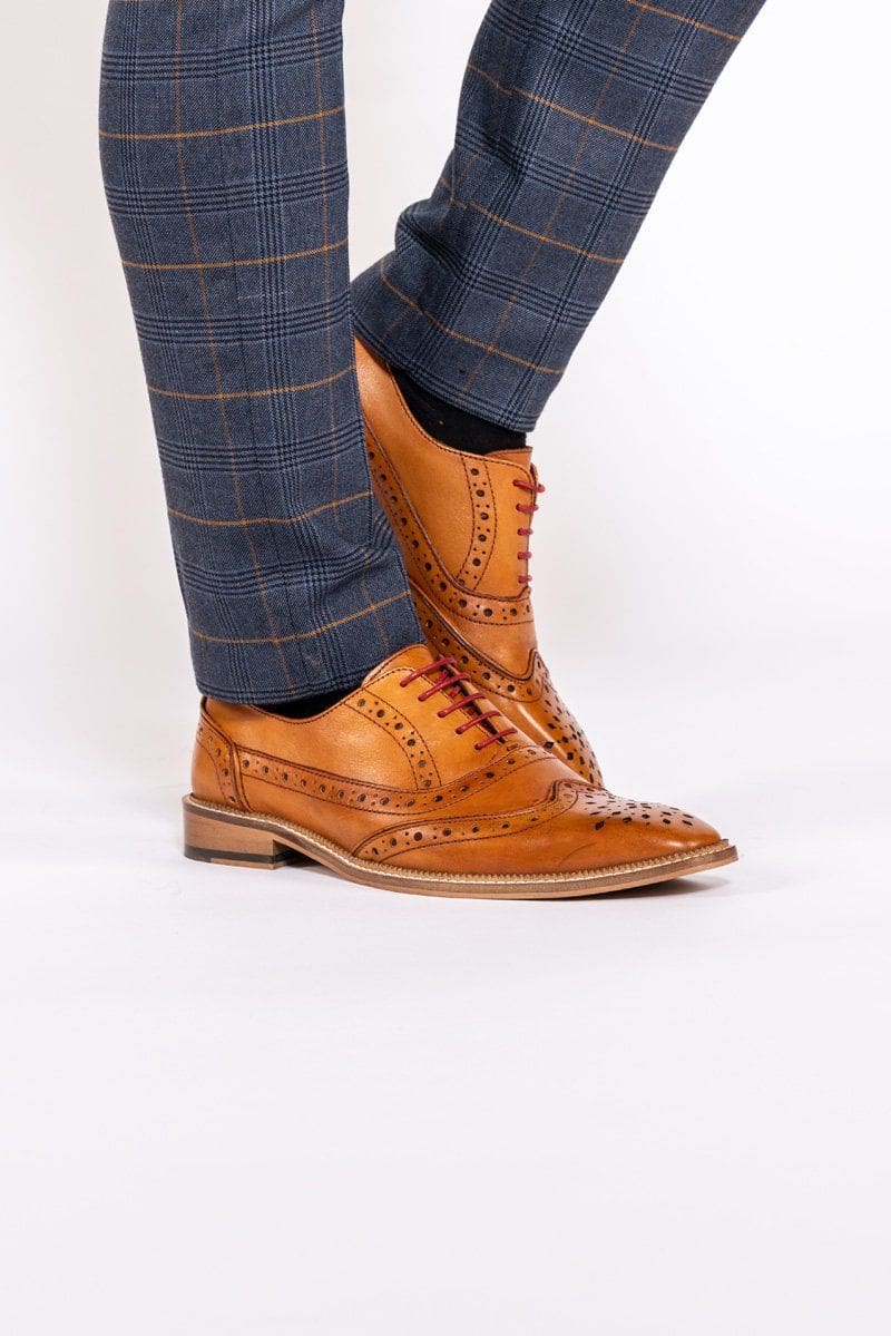 Marc Darcy Larkin Mid Tan Leather Brogue Shoes for Men | Classic Oxford Style Dress Shoes | Perfect for Business, Office & Formal Occasions