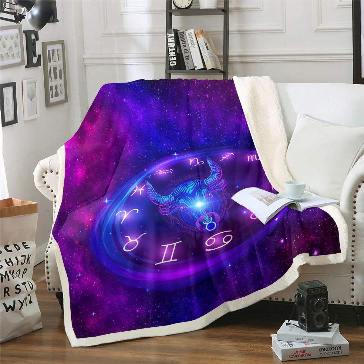 Taurus Fleece Throw Blanket - Constellation Sherpa Blanket with Galaxy & Starry Sky Design - 30x40 Inch Ultra Soft Plush Blanket for Sofa, Bed, Couch & Office - Perfect for Baby, Home Decor & Stargazing Nights