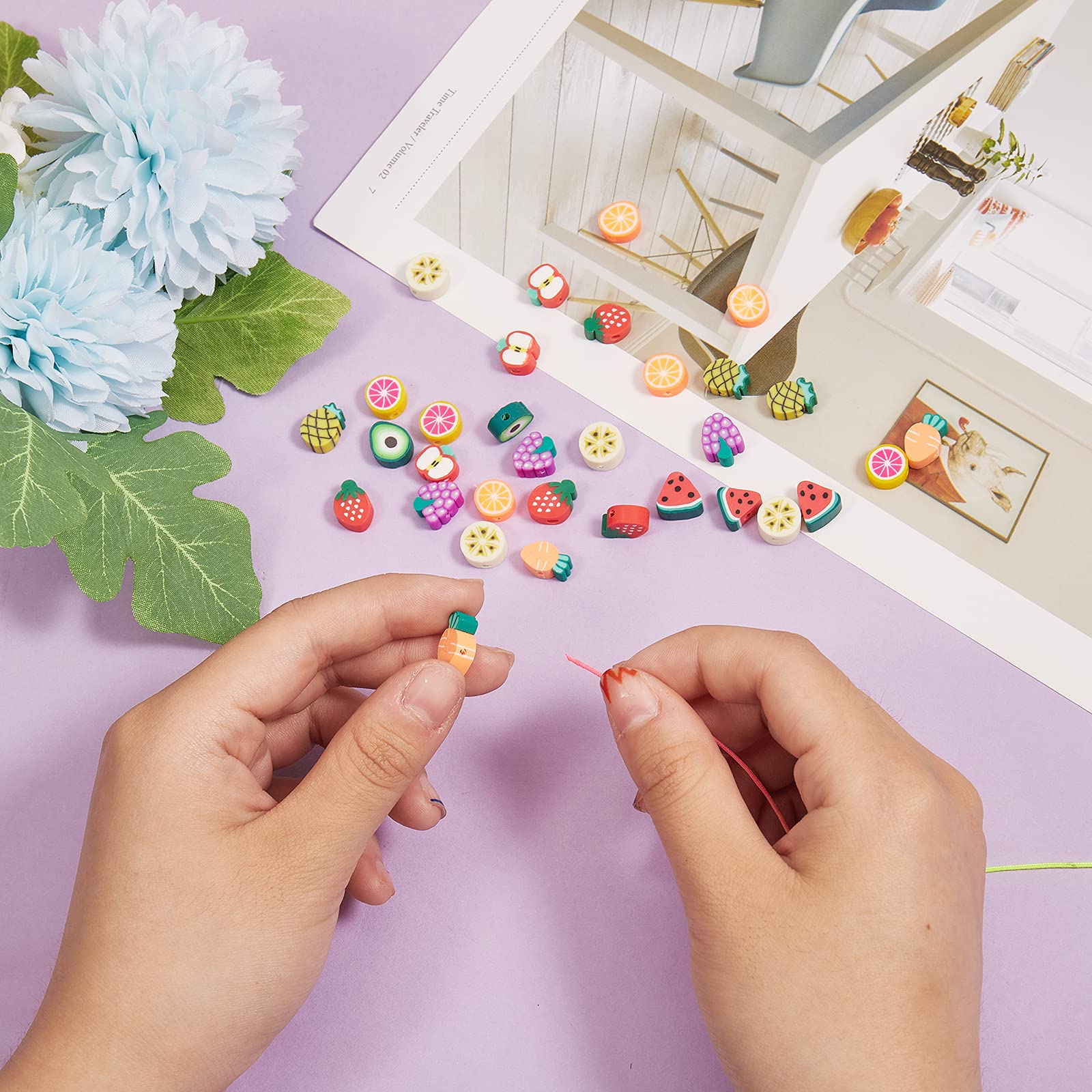KitBeads 150pcs Colorful Polymer Clay Fruit Beads - Strawberry, Banana, Orange Spacer Beads for DIY Jewelry Making | Perfect for Necklaces, Bracelets, Earrings & Craft Projects