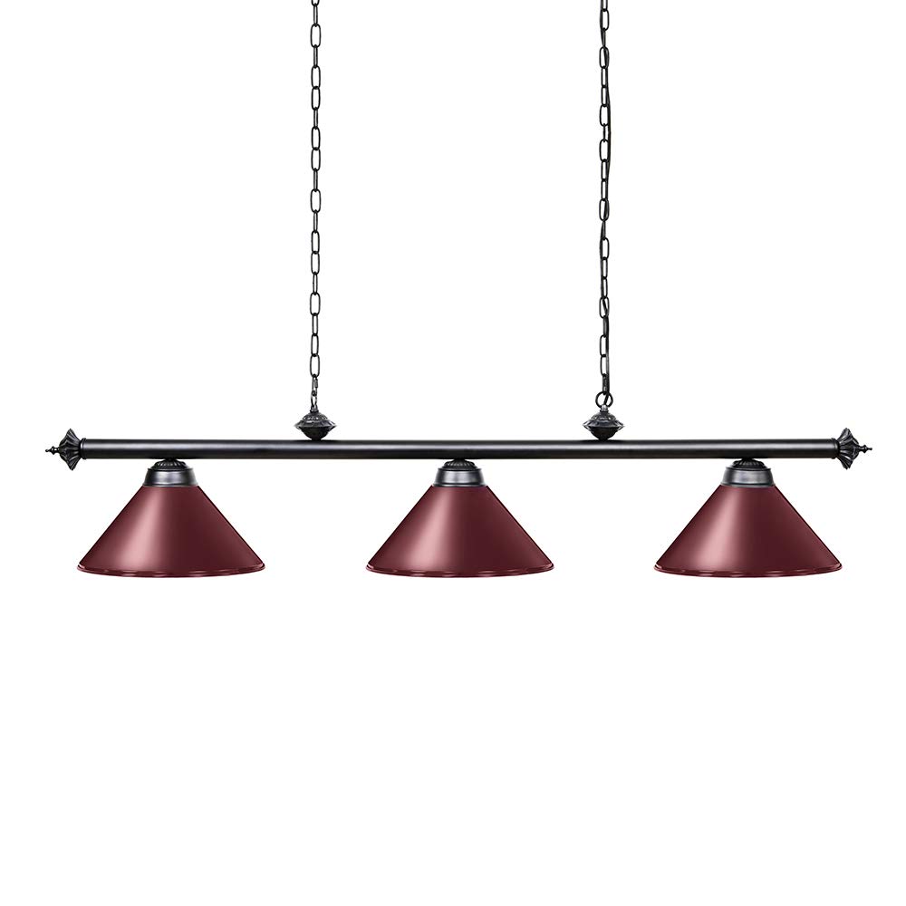 Premium 8'/9' Pool Table Light with 3 Metal Shades - Billiard Lamp for Man Cave & Game Room - Kitchen Island Lighting for Restaurants & Dining Rooms - Burgundy Finish, 59 Inch, 3 Lights - Perfect for Home Bars, Basements & Entertainment Spaces