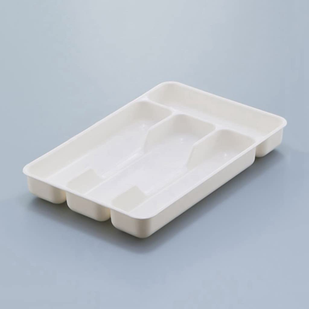 GANFANREN White Plastic Cutlery Organizer Tray - Kitchen Drawer Storage Box for Utensils, Spoons, Forks & Knives - Space Saving Tableware Separation Solution for Home & Restaurant Use