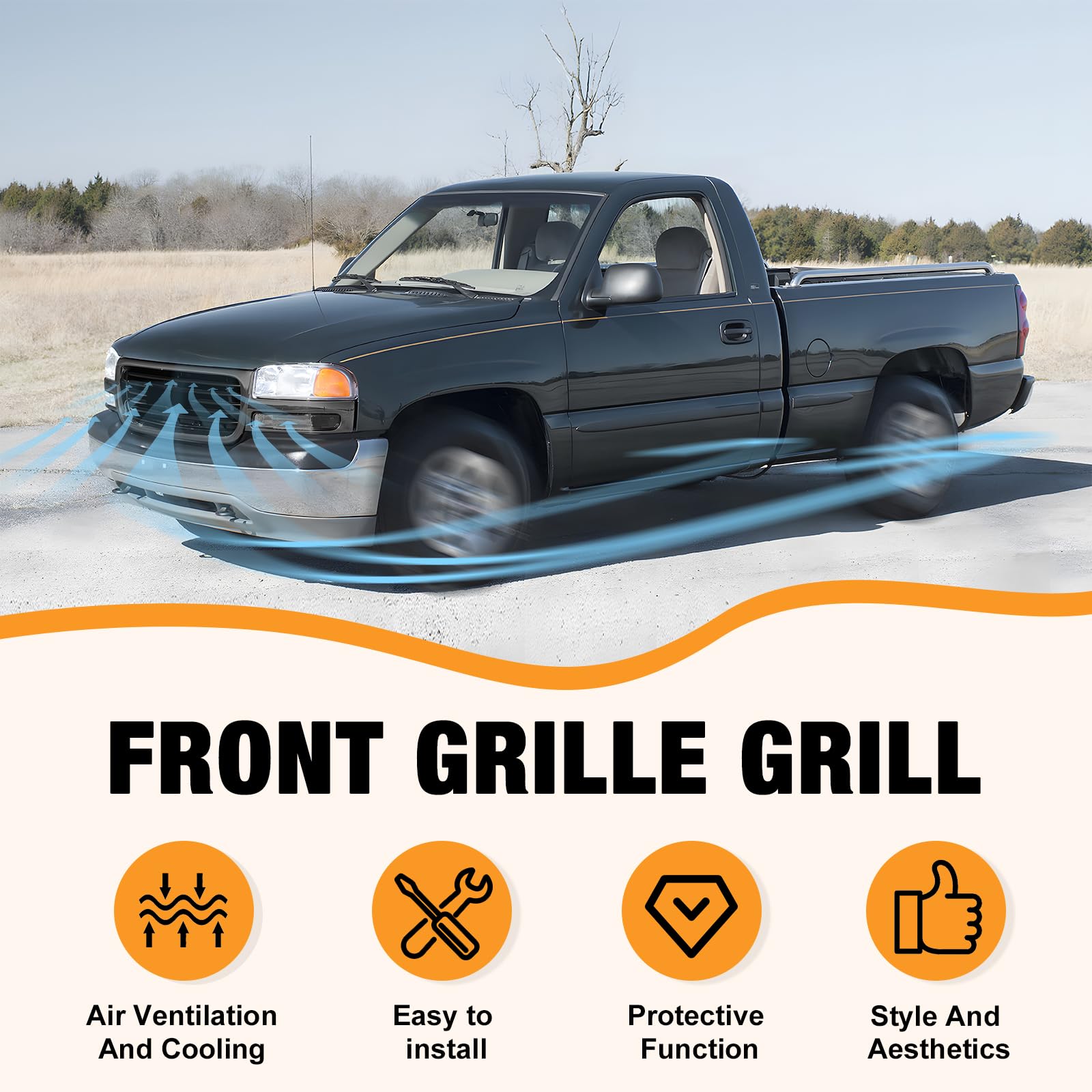 GMC Sierra 1500 2500 3500 & Yukon Front Grill Grille (1999-2006) - Gray with Black Insert | Replacement GM1200429 19130786 | Perfect for Off-Roading & Truck Customization