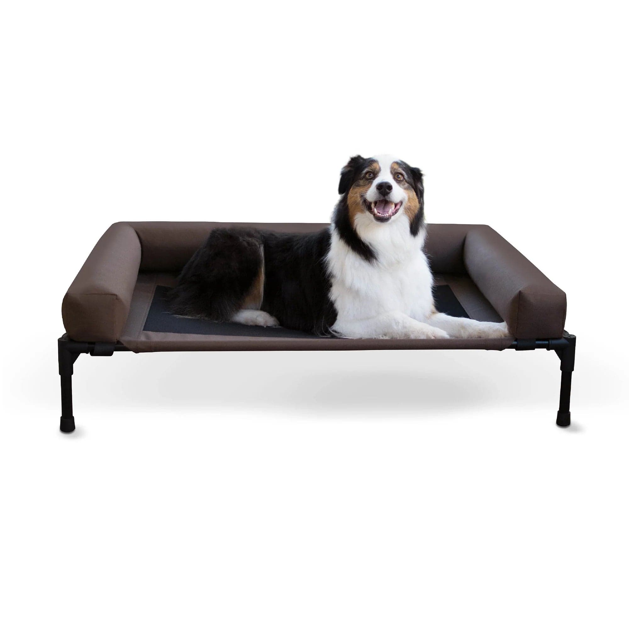 Bolster Pet Dog Cot - Comfortable Elevated Dog Bed with Breathable Mesh, Chocolate Brown - Perfect for Indoor, Outdoor, and Travel Use