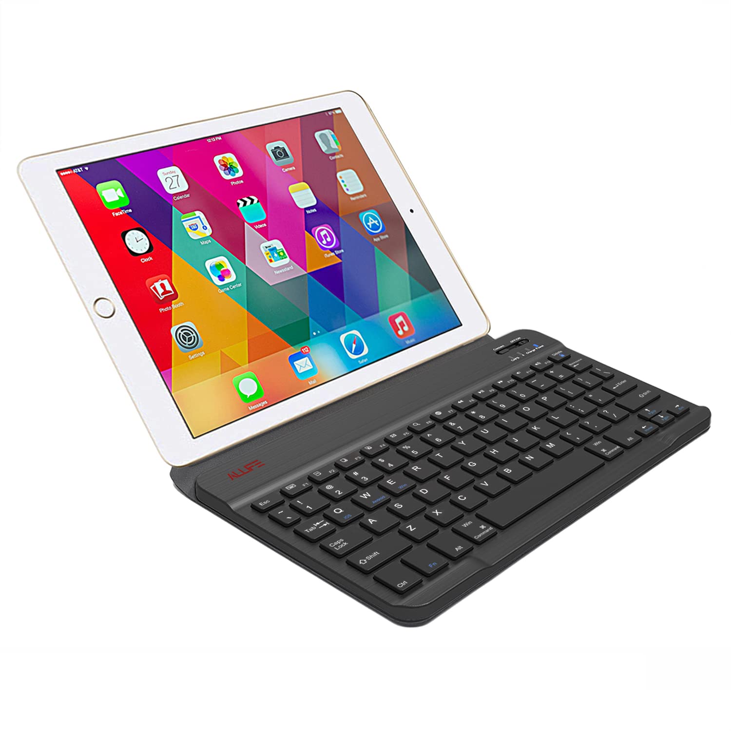 ALLIFE Universal Ultra Light Slim Portable Wireless Bluetooth 3.0 Keyboard - Compatible with iOS iPad, iPad Air, Pro, Mini, Android & Windows Tablets, PC, Smartphone - Includes Protective Case Stand - Perfect for Home Office, Travel & Remote Work