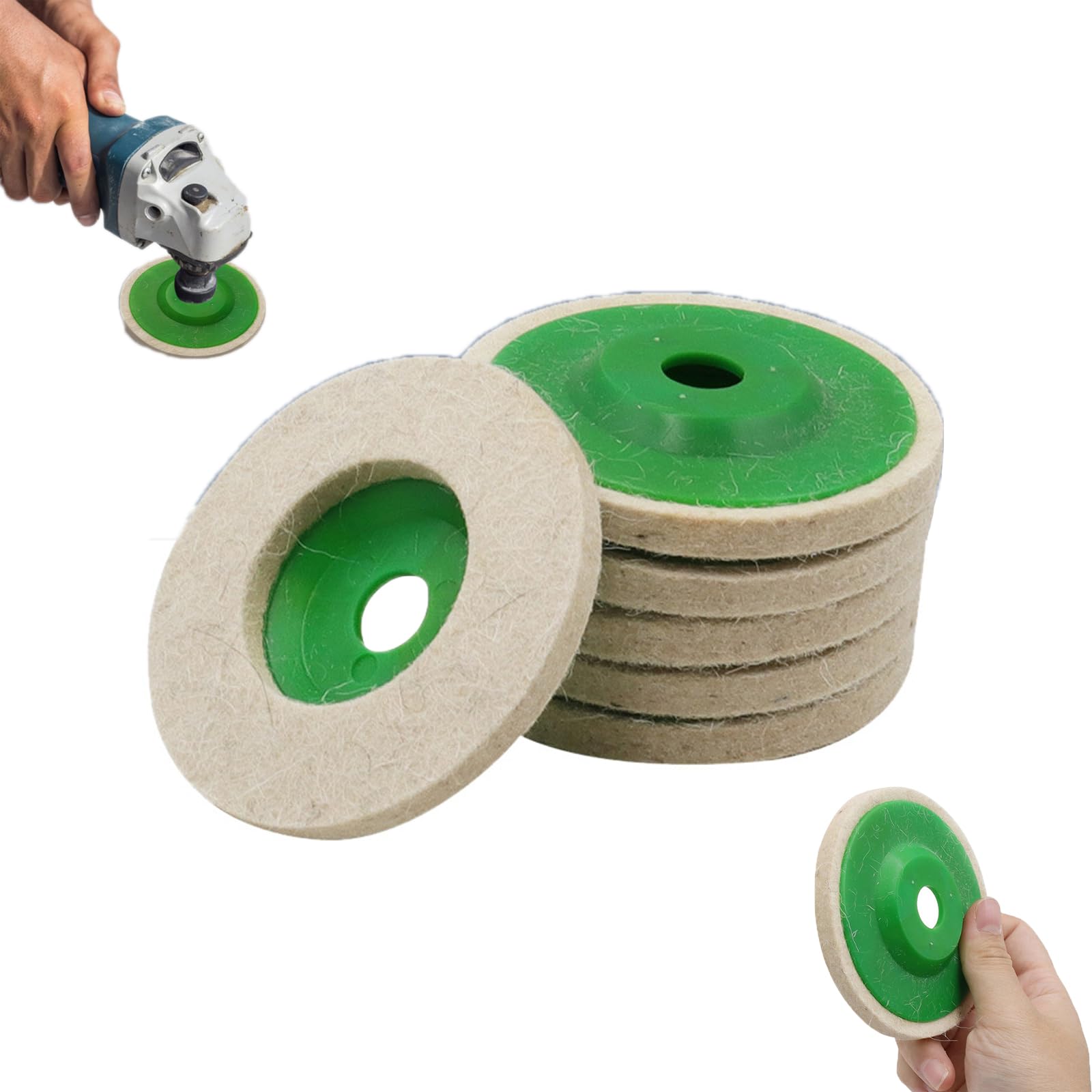 GrindShine Pro Pad - 4 Inch Wool Felt Polishing Wheel Disc for Angle Grinder (6pcs) - High-Performance Buffing & Polishing Kit for Metal, Wood & Automotive Surfaces - Perfect for DIY Projects & Professional Use