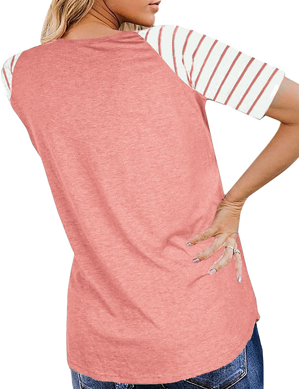 Women's Summer Short Sleeve Raglan Striped T-Shirts - Casual Comfort Top for Beach, Travel & Everyday Wear