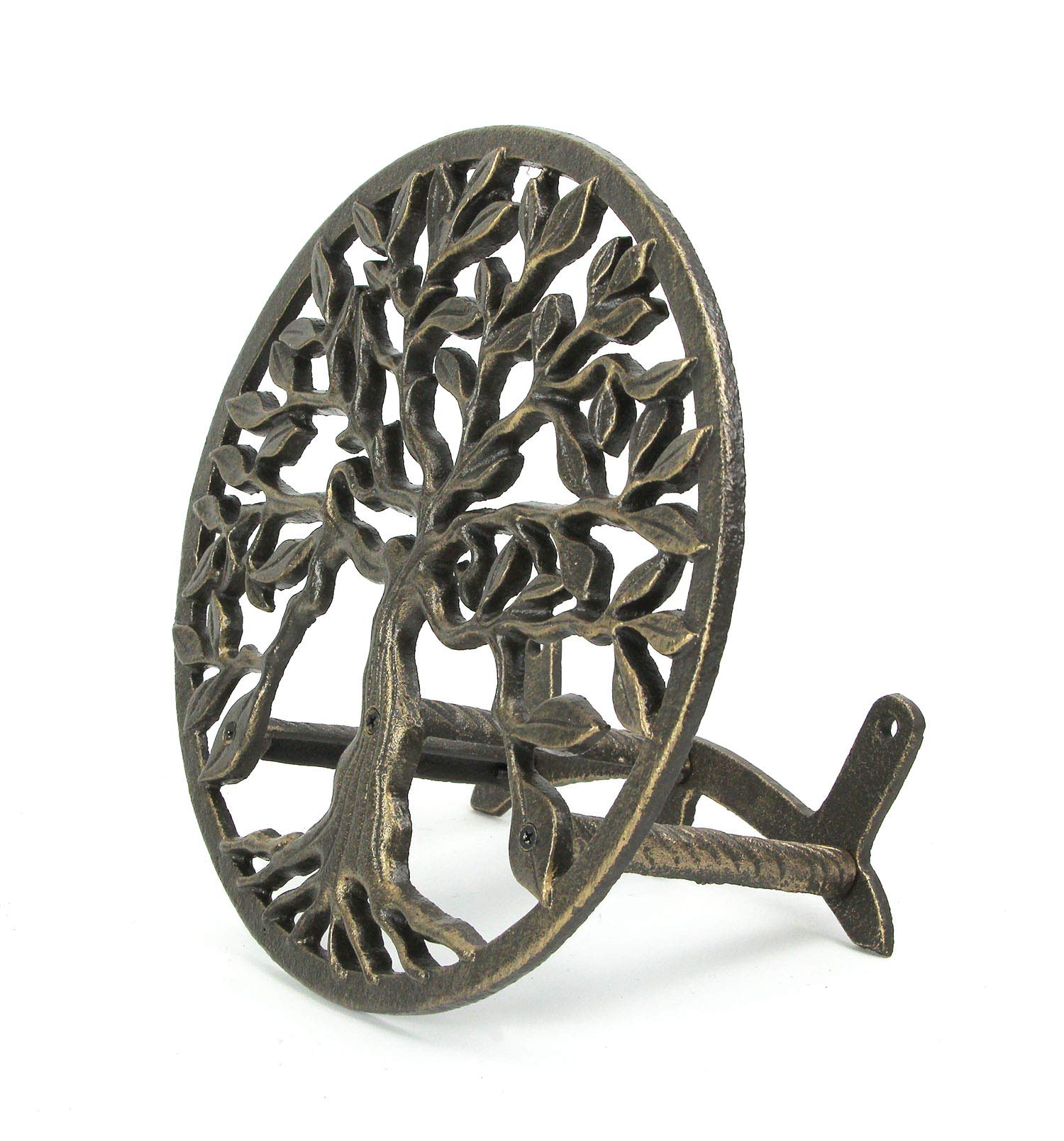 Cast Iron Tree of Life Wall Mounted Garden Hose Holder - 12 Inch Decorative Outdoor Hose Hanger with Weather-Resistant Aged Bronze Finish - Perfect for Backyard, Patio, and Garden Organization