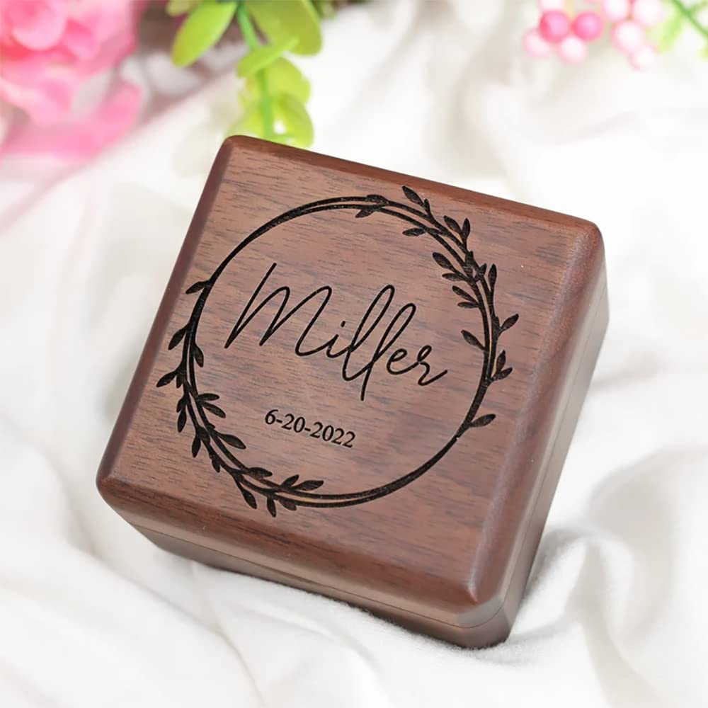 Custom Engraved Wooden Wedding Ring Box - Square Double Ring Holder for Engagement & Proposal - Perfect for Jewelry Storage, Wedding Gifts & Romantic Moments