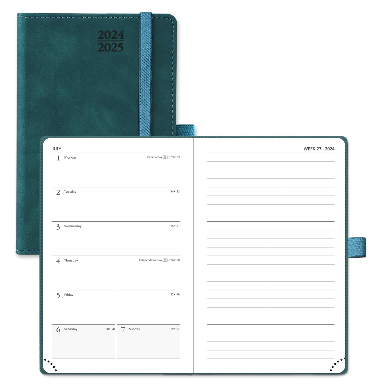 POPRUN 2024-2025 Leather Cover Pocket Planner (4'' x 6.25'') - Weekly & Monthly Academic Calendar Organizer for Time Management, Mini Purse Size with Inner Pocket (July 2024-June 2025) - Perfect for Students, Professionals & Daily Planning