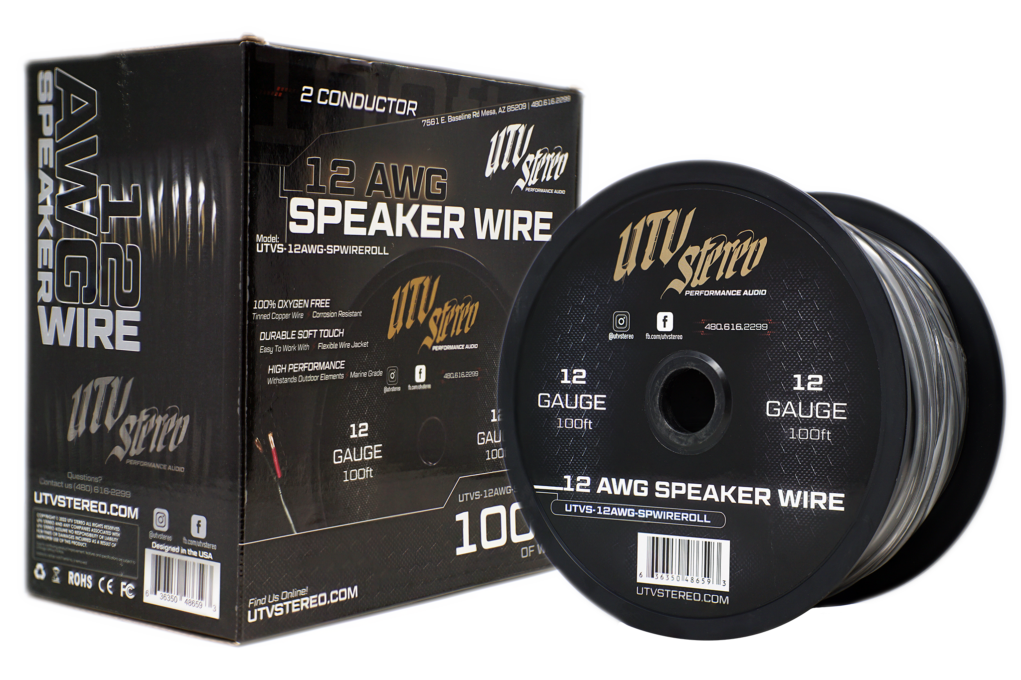 12 AWG Speaker Wire Roll 12ft - High Performance 12 Gauge Speaker Cable for Car Audio, Home Theater, UTV, and Outdoor Sound Systems | Oxygen-Free Copper, Durable PVC Jacket
