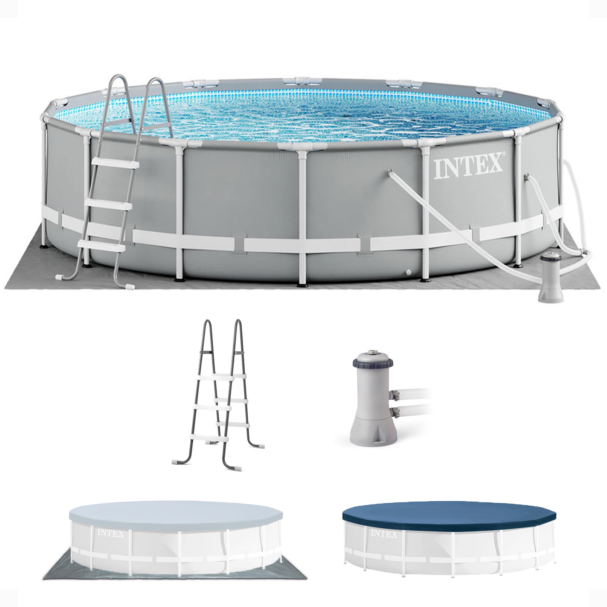 Intex 26719EH Prism Frame Premium Above Ground Swimming Pool Set - 14ft x 42in with 1000 GPH Cartridge Filter Pump | SuperTough Puncture & Rust Resistant | 3357 Gallon Capacity | Perfect for Backyard Family Fun, Summer Parties & Outdoor Relaxation