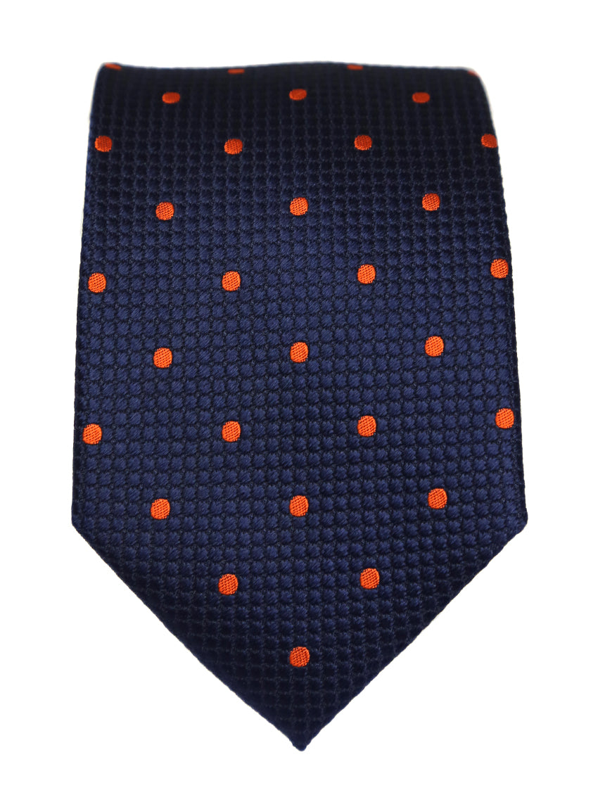 DÉCLIC Classic Spot Tie - Navy/Orange Striped Necktie for Men | Elegant & Stylish Accessory for Business, Weddings & Formal Events