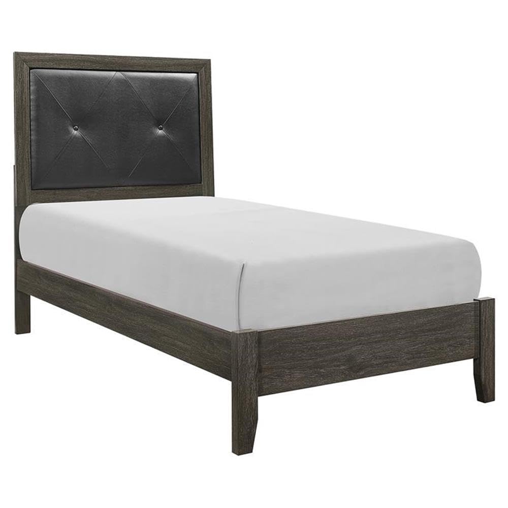Pemberly Row Contemporary Twin Bed with Wood Frame & Faux Leather Upholstery in Dark Gray/Black - Perfect for Kids' Rooms, Guest Bedrooms & Small Spaces