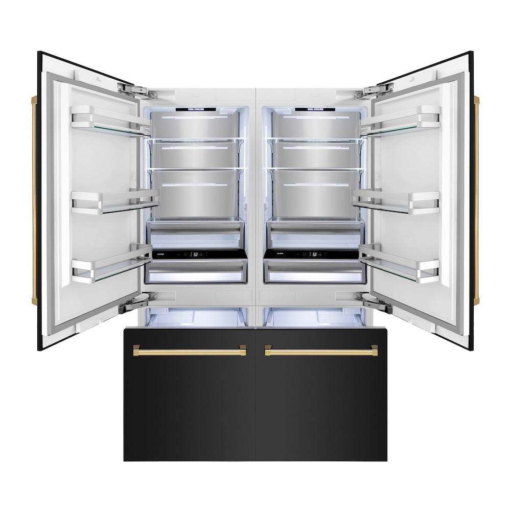 ZLINE Autograph Edition 60-Inch French Door Built-In Refrigerator - 32.2 cu ft Capacity, Bottom Freezer, Water Dispenser & Ice Maker - Black Stainless Steel with Polished Gold Accents (RBIVZ BS 60 G) | Perfect for Modern Kitchens, Luxury Homes & Gourmet Cooking Spaces