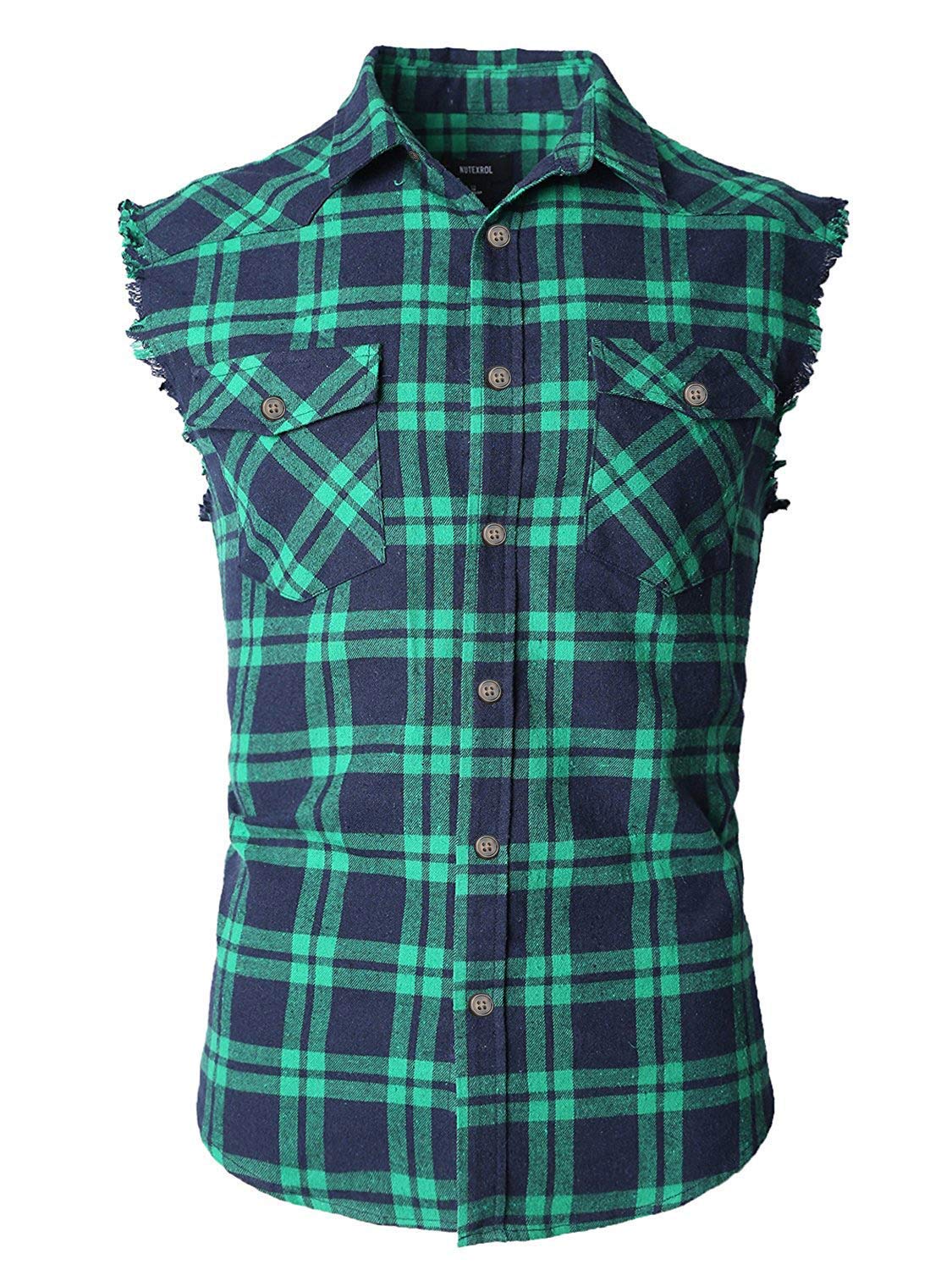 Nutexrol Men's Sleeveless Flannel Plaid Shirt - 100% Cotton Casual Vest for Big & Tall - Perfect for Outdoor Camping, BBQ & Layered Streetwear Fashion
